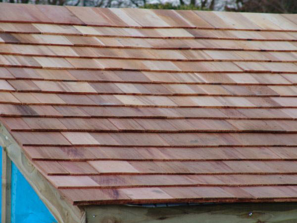 Close-up of a cedar shingle roof