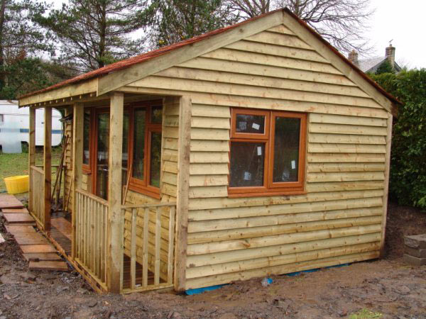 Garden room with its timber cladding finished and windows fitted